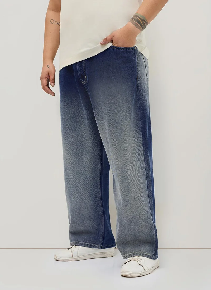 Urbano Fashion  Urbano Plus Men's Dark Blue Loose Baggy Fit Heavy Washed Faded Denim Jeans Non-Stretchable for Men | Best Price UAE